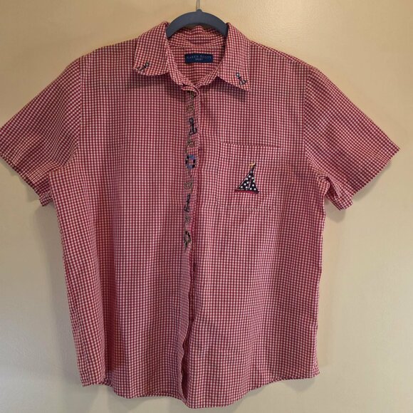 Karen Scott Sport Sailor Checkered Button Down Top M - Picture 1 of 6
